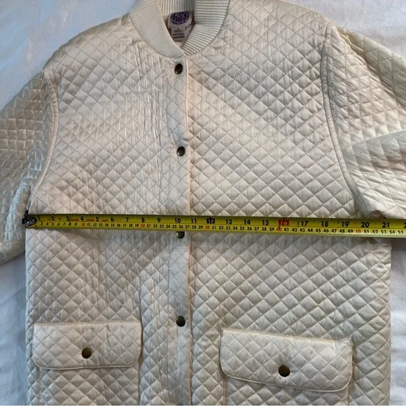 Vintage Saks Fifth Avenue Quilted Silk Bomber Jacket 90s Ivory Cream Women’s M - Picture 9 of 14